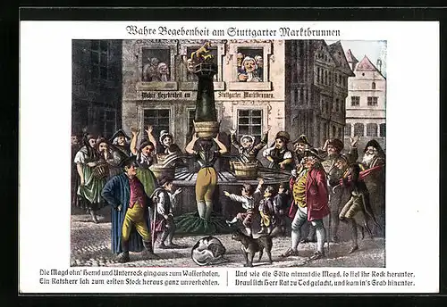 AK Stuttgart, Die Magd ohne Rock am Brunnen