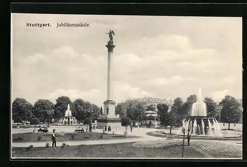 AK Stuttgart, Passanten an der Jubiläumssäule