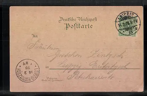 Lithographie Liebertwolkwitz, Panorama vom Wachauer Denkmal, Bahnhof, Schule mit Angerteich
