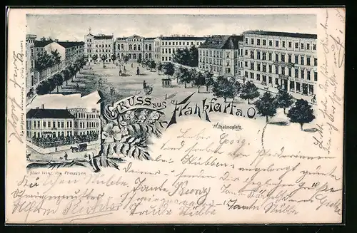 Künstler-AK Frankfurt a. O., Hotel Prinz von Preussen, Wilhelmsplatz mit Geschäften