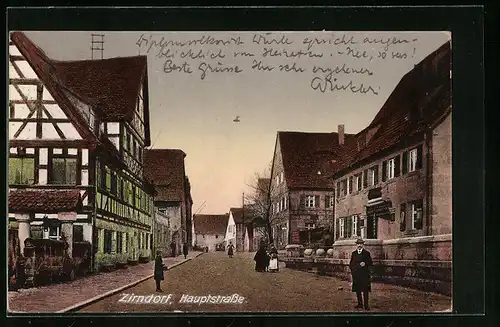AK Zirndorf, Hauptstrasse mit Passanten