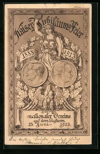 AK Heidenau, Kaiser-Jubiläums-Feier auf dem Lugturm 15.6.1913, Festpostkarte