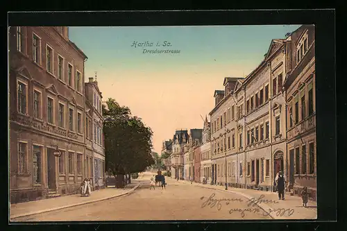 AK Hartha i. Sa., Dresdnerstrasse mit Cafe Richard Schilde