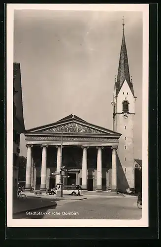 AK Dornbirn, Strassenpartie an der Stadtpfarr-Kirche