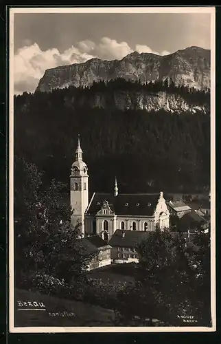 AK Bezau, Blick auf die Kirche vom Berg aus