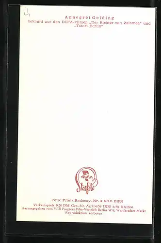 AK Schauspielerin Annegret Golding mit fragendem Blick