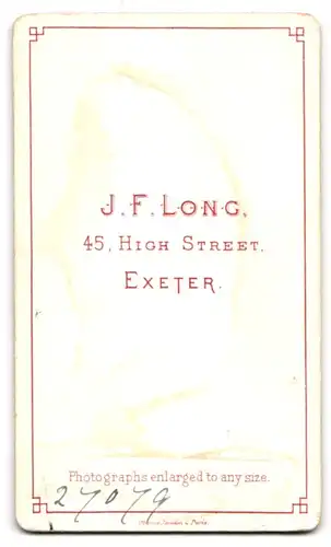 Fotografie J. F. Long, Exeter, 45. High Street, kleiner hübscher Junge mit blondem Haar im Anzug