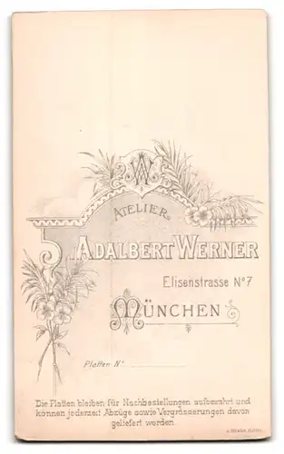 Fotografie Adalbert Werner, München. Mann im grauen Anzug mit Henri Quatre Zwirbelbart