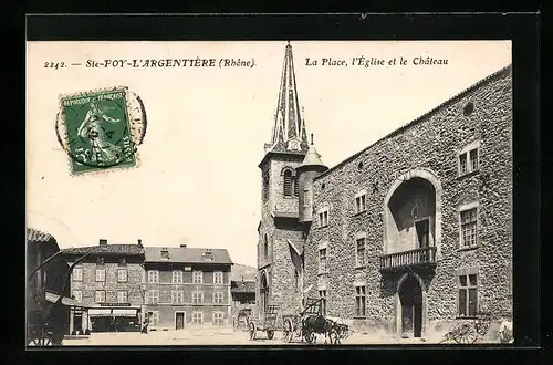 AK Ste-Foy-L`Argentière, La Place, l`Eglise et le Chateau