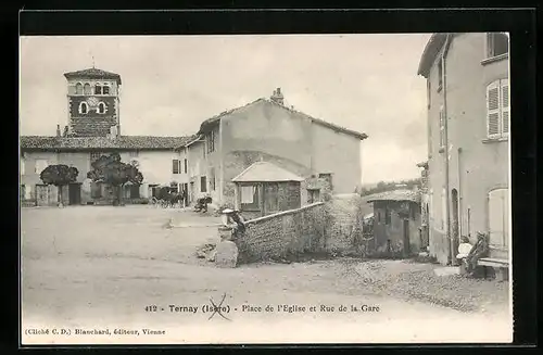 AK Ternay, Place de l`Eglise et Rue de la Gare