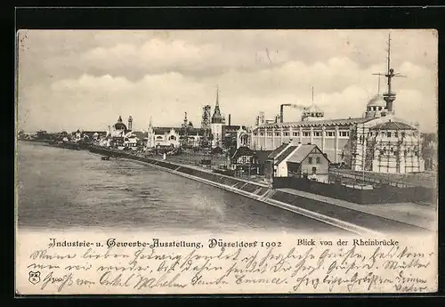 AK Düsseldorf, Industrie- u. Gewerbe-Ausstellung 1902, Blick von der Rheinbrücke
