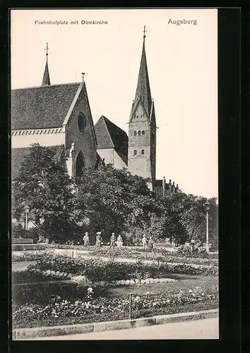 AK Augsburg, Frohnhofplatz mit Domkirche