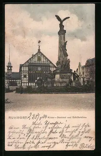 AK Ruhrort, Kaiser-Denkmal und Schifferbörse