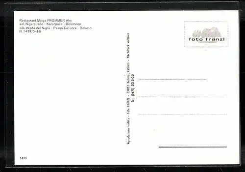 AK Karerpass, Restaurant Malga Frommer Alm a. d. Nigerstrasse