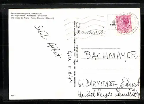 AK Karerpass, Restaurant Malga Frommer Alm a. d. Nigerstrasse