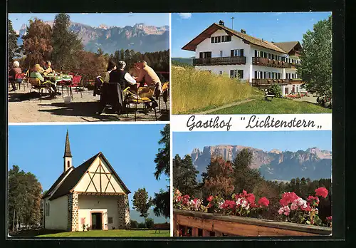 AK Wolfsgruben am Ritten, Gasthof Lichtenstern, Terrasse, Kapelle