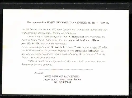 AK Trafoi /Bozen, Hotel Pension Tannenheim, Innenansichten