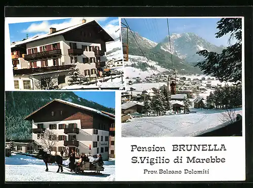 AK S. Vigilio di Marebbe, Pension Brunella im Schnee, Seilbahn