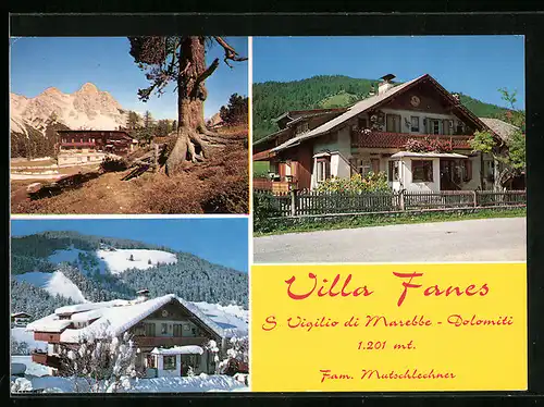 AK St. Vigilio di Mrebbe, Hotel Villa Fanes im Sommer und im Winter, Ortspartie
