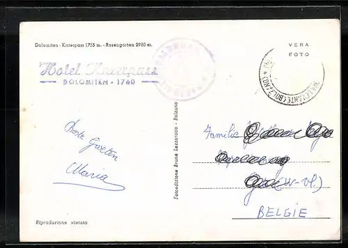 AK Passo Carezza, Panorama col Catinaccio, Dolomiti