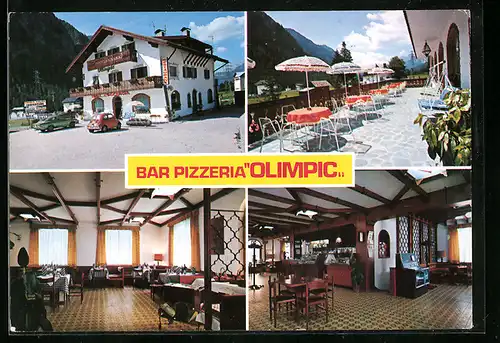 AK Campitello di Fassa, Bar Pizzeria Olympic - Gebäude, Terrasse, Innenansichten