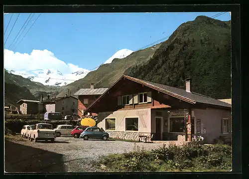 AK Sulden, Cafe-Bar Ilse mit Königsspitze und Suldengletscher