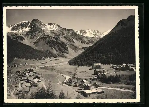 AK Sulden, Gesamtansicht mit Ortlergruppe im Sonnenschein