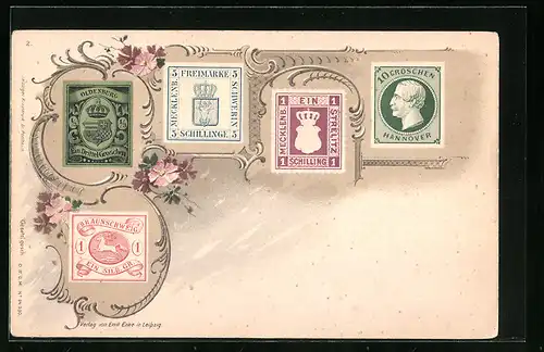 AK Verschiedene Briefmarken aus deutschen Staaten