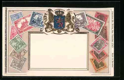 AK Verschiedene Briefmarken aus dem Deutschen Reich mit Wappen