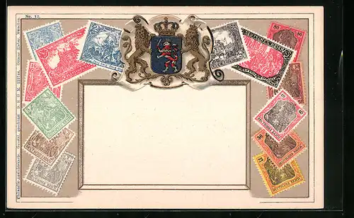 AK Briefmarken aus dem Deutschen Reich mit Wappen