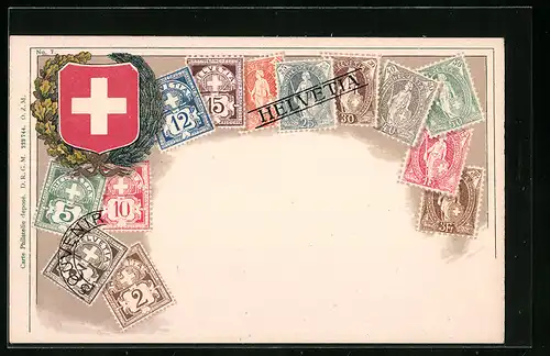 AK Schweizerische Briefmarken mit Wappen
