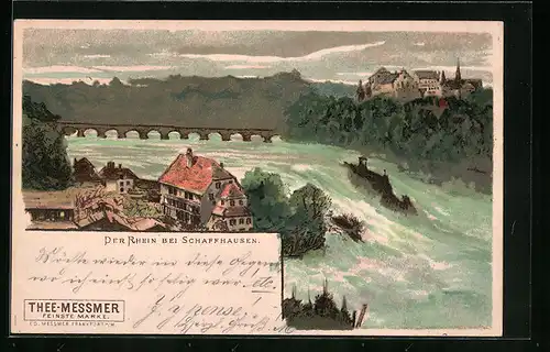 AK Der Rhein bei Schaffhausen mit Reklame für Messmer-Tee