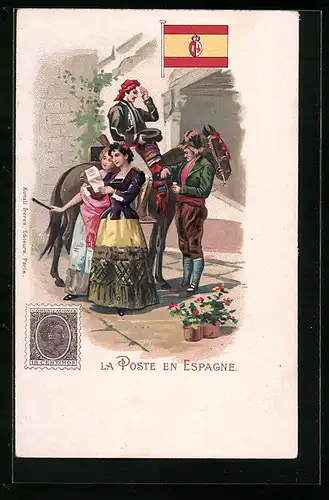 AK La Poste en Espagne, Spanischer Briefbote zu Pferd