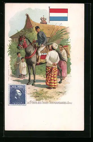 AK La Poste aux Indes Nèerlandaises, Indonesischer Briefträger auf Java