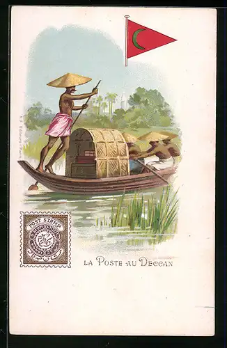 AK La Poste au Deccan, Indische Briefträger mit Boot