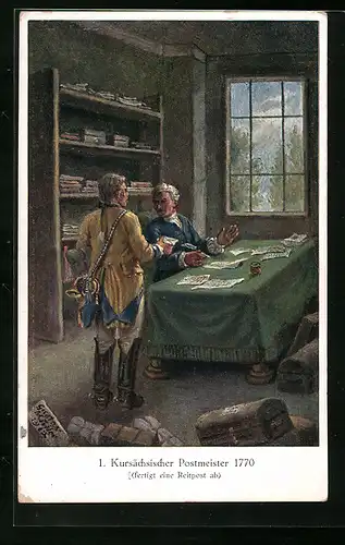 AK Kursächsischer Postmeister fertigt im Jahr 1770 eine Reitpost ab