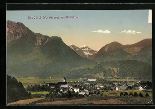 AK Bludenz, Totalansicht aus der Ferne mit Rhätikon