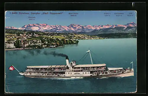 AK Dampfer Stadt Rapperswil auf dem Schweizer Zürichsee