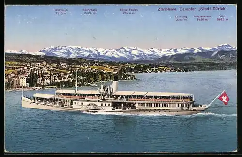 AK Dampfer Stadt Zürich auf dem Schweizer Zürichsee