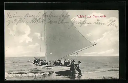 AK Abfahrt zur Segelpartie mit Segelschiff Kaiserin Augusta
