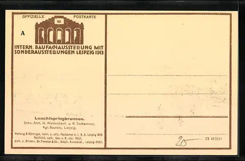 AK Leipzig, Internationale Baufachausstellung mit Sonderausstellungen 1913, Leuchtspringbrunnen