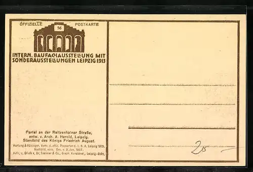 AK Leipzig, Internationale Baufachausstellung mit Sonderausstellungen 1913, Portal an der Reitzenhainer Strasse