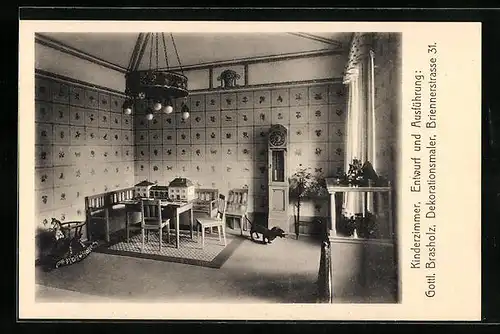 AK München, Ausstellung bemalter Wohnräume 1910, Kinderzimmer, Ausführung: Gottl. Brasholz, Briennerstrasse 31