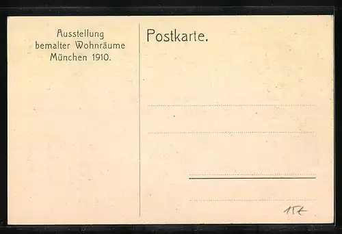 AK München, Ausstellung bemalter Wohnräume 1910, Fremdemzimmer, Entwurf und Ausführung: Hans Urbanisch, Marsstrasse 30