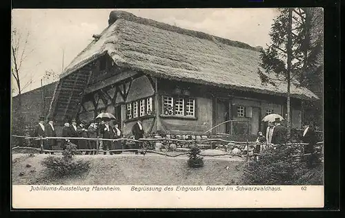 AK Mannheim, Internationale Kunst- & grosse Gartenbau-Ausstellung 1907, Erbgrossherzogliches Paar am Schwarzwaldhaus