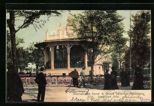 AK Düsseldorf, Internationale Kunst- u. Grosse Gartenbauausstellung 1904, Pavillon mit Orchester