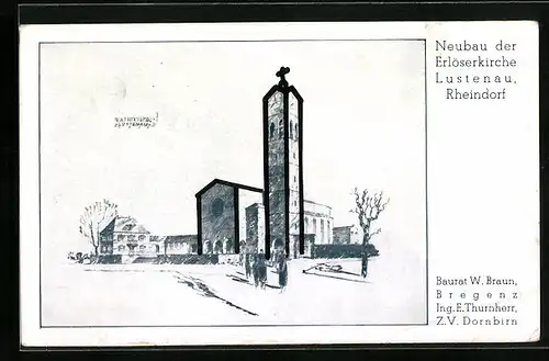 Künstler-AK Lustenau, Neubau der Erlöserkirche