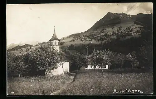 AK Amerlügen, Ortsansicht mit Bergpanorama