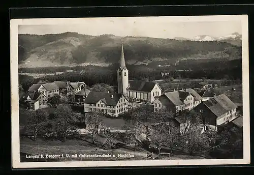 AK Langen b. Bregenz, Ortsansicht mit Gottesackerwände und Hochifen
