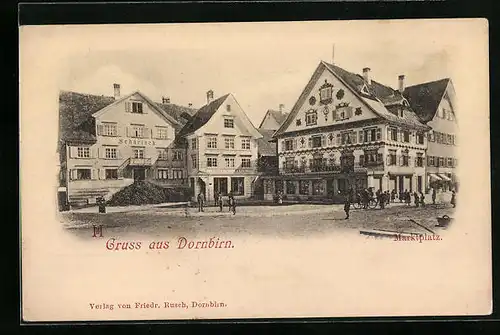 AK Dornbirn, Marktplatz mit Passanten